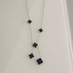 Onyx & Mother Of Pearl Clover Y Necklace platinum